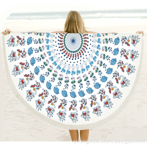 Large Custom Printed Round Beach Towels With Tassels